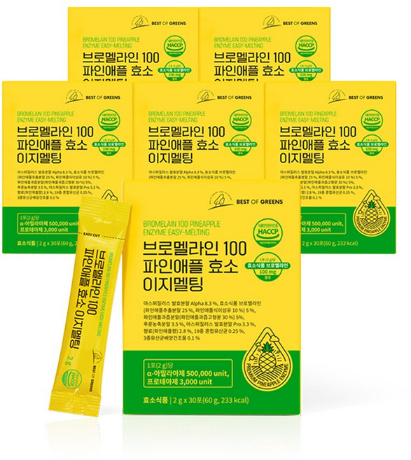 브로멜라인 100 파인애플효소 이지멜팅, 6개, 60g