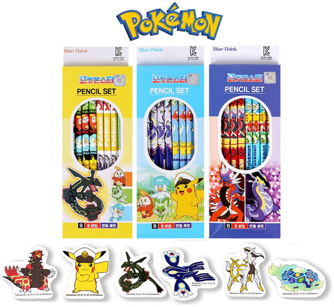 포켓몬스터 연필지우개세트, 포켓몬스터 연필8입 x3개+지우개6입
