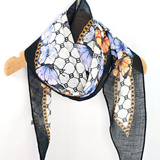 럭셔리 나비 쁘띠 스카프 여름 린넨필 시원한 스카프 마름모 방도