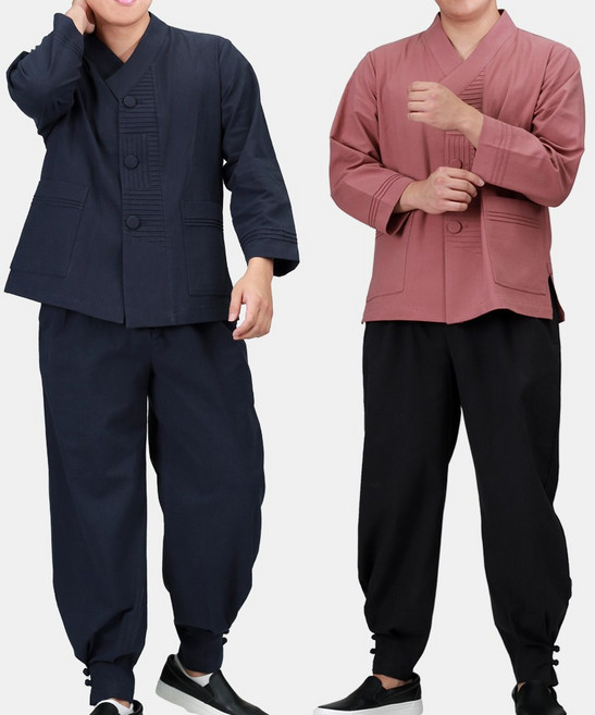 매듭우리옷 MM240_면 핀턱 남자저고리+바지 개량한복 생활한복 생활한복(개량한복)