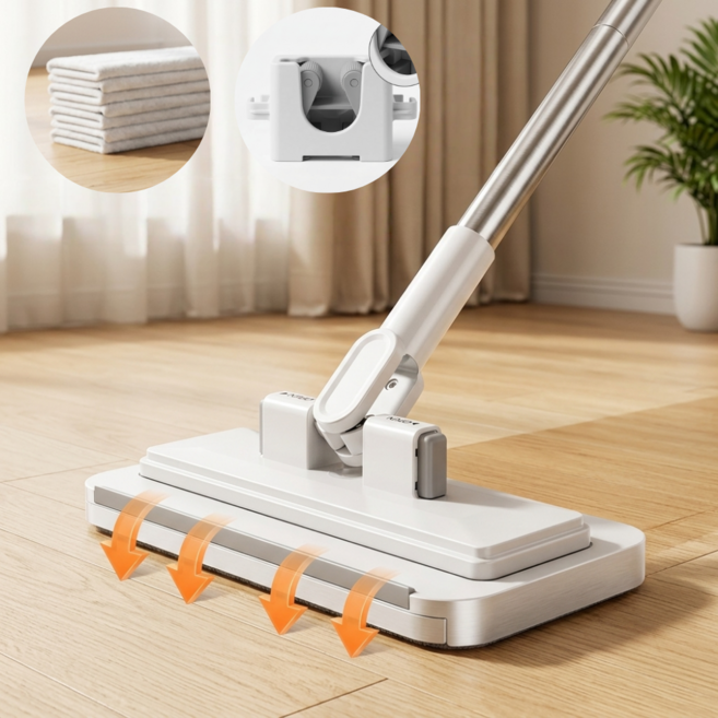 유유라키 원터치 자동클립 걸레밀대 바닥청소 밀대+걸레+걸이, 1개