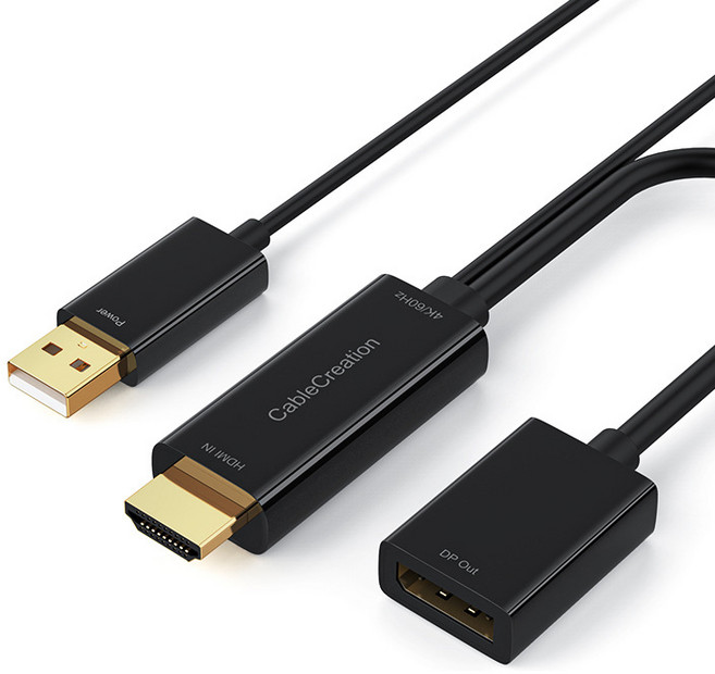 CableCreation 4K@60Hz USB供電 HDMI轉DisplayPort轉接線 鍍金接頭 高解析度顯示, CD0764-G, 1個, 90cm