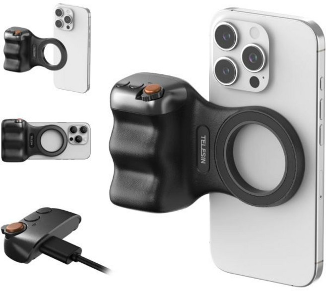 탈부착 가능한 무선 셔터 버튼이 있는 Magsafe iPhone 및 Android용 TELESIN 펀 샷 마그네틱 휴대폰 카메라 DSLR 스타일 그립 - 공식 편안한 인체공학적