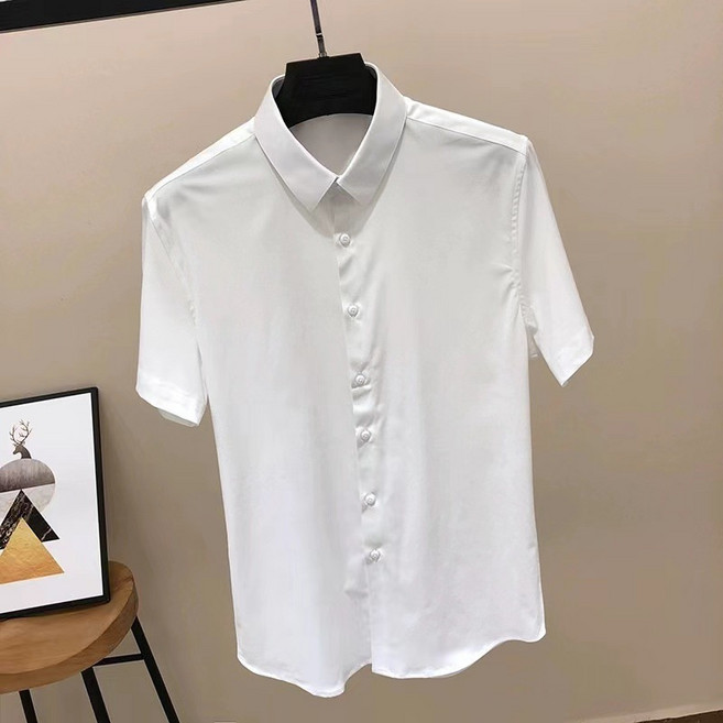 抗皺輕奢感純色短袖男士潮流襯衫商務休閒韓版修身百搭職業白襯衣