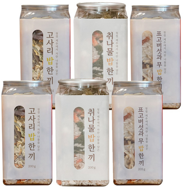 한캔에 담은 쌀&나물 MIX_ 잇더밀 고사리밥한끼+취나물밥한끼+표고버섯과무밥한끼 (1캔기준 2인), 2세트, 605g