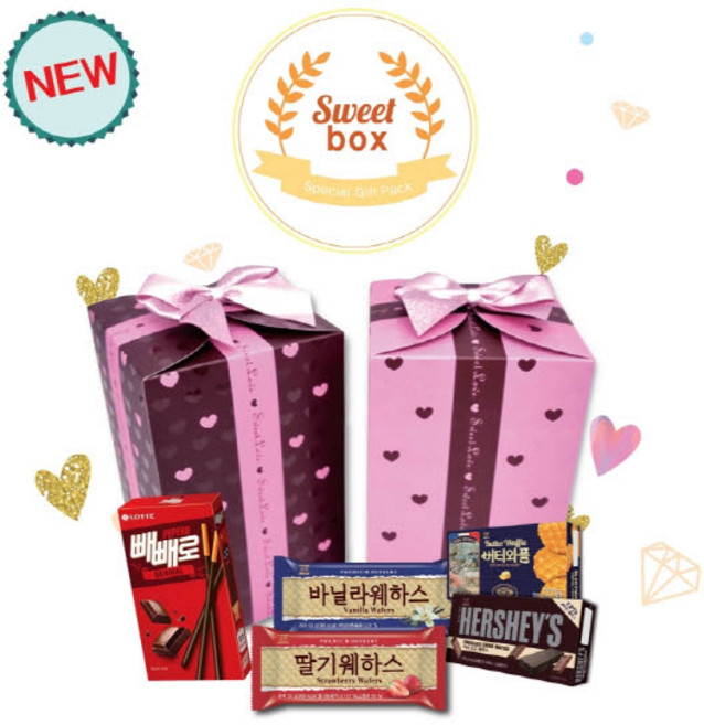 [롯데] 롯데 뉴스위트박스(서주웨하스초코+바닐라+딸기+버터와플+빼빼로오리지날)(배송메시지란에 문구기재), 초코색, 칭찬, 1개