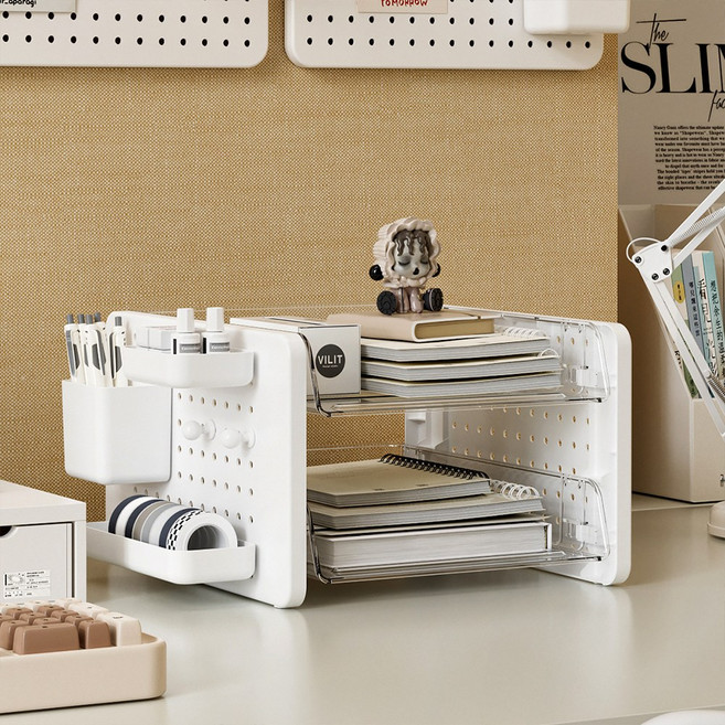 리빙공감 타공보드 서류 정리함 책상 독서대 선반 사무실 파일 수납 박스 데스크테리어, 2단