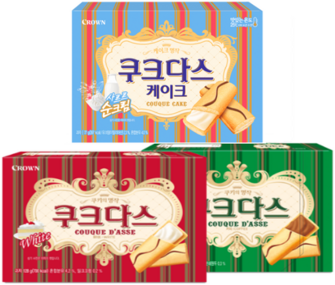 크라운 쿠크다스 화이트128g + 비엔나커피128g+ 케이크77g 3종, 333g, 1세트