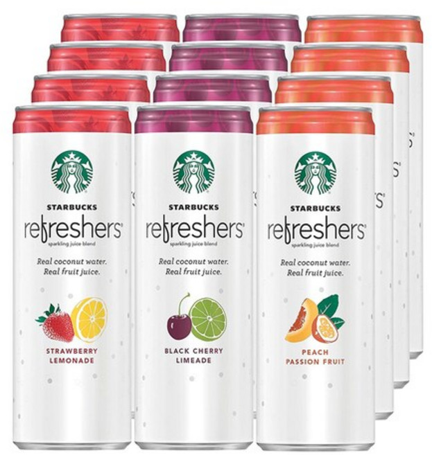 Starbucks 스타벅스 리프레셔 3종 355ml x 12캔 딸기 레몬에이드 블랙 체리 라임 피치 패션