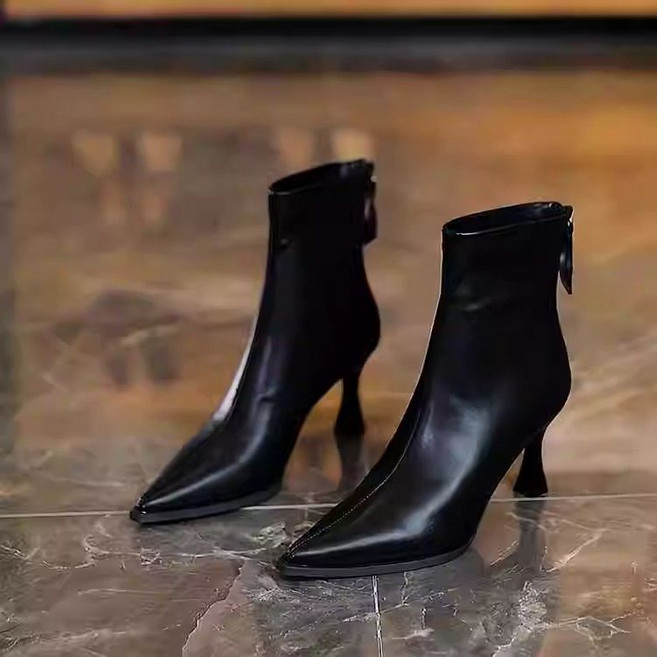 스틸레토 앵클부츠 여성 소프트 앵클부츠 스판 슬림부츠