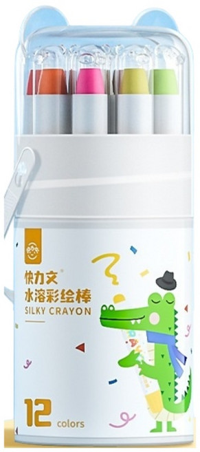 快力文 水溶彩繪棒 兒童蠟筆 不髒手安全可水洗 絲滑旋轉繪畫筆, 12色/送筆刷, 1套, 12組