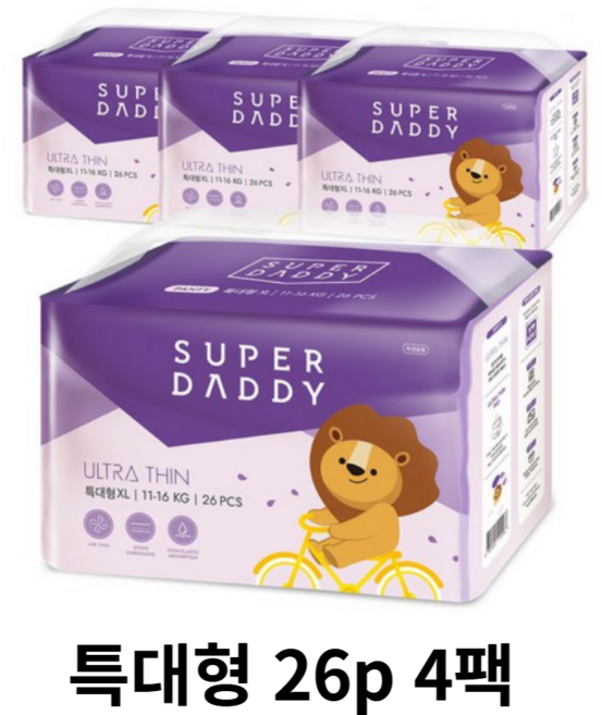 슈퍼대디 울트라씬 팬티형기저귀 남녀공용, 특대형(XL), 104매