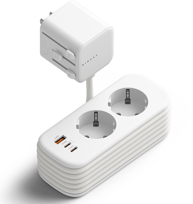 링케 링케 여행용 멀티탭 어댑터 해외 고속 충전 USB 멀티 포트 PD PPS 30W 1.8m 파우치, 화이트