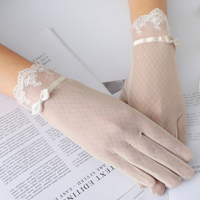 신페이드 여성 운전 터치 여름 장갑 자전거 터치 얇은 봄 가을 손가락 등산 레이스 자외선차단, 아이보리, 1개