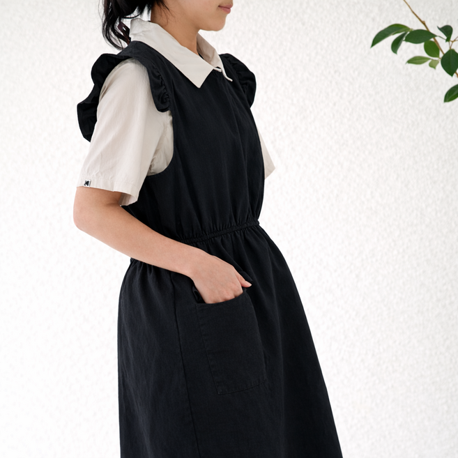 슬픽 여름 주방 라운드 프릴 방수 여성 앞치마, 1개, 잉크블랙