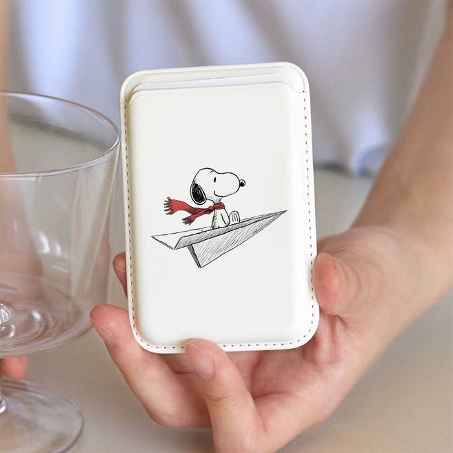 스누피 비행기 탄다 팬터 맥세이프 호환 가드지갑 갤럭시 아이폰, 1개, 크림화이트