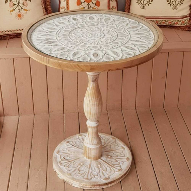 원목 티테이블 프렌치 원형 커피테이블 엔틱 협탁, 블랙 60 x 60 x 72cm