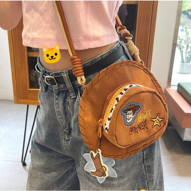 에그미 토이스토리 우디 레트로 자수 숄더백 카우보이 모자 디자인