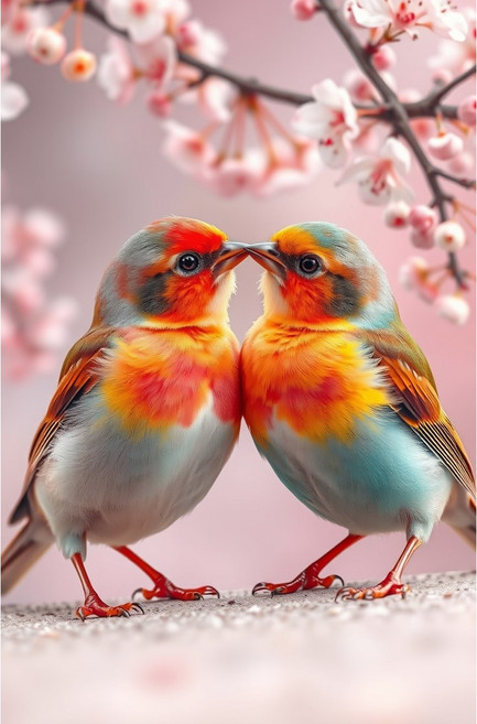 유화그리기 세트 사이좋은 잉꼬 참새와 벚꽃, 30x45cm나무캔버스+물감+붓세트