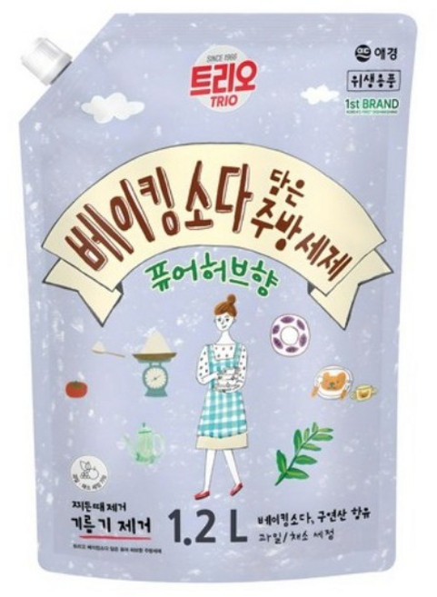 트리오 베이킹소다 담은 퓨어허브향 주방세제, 1.2L, 2개