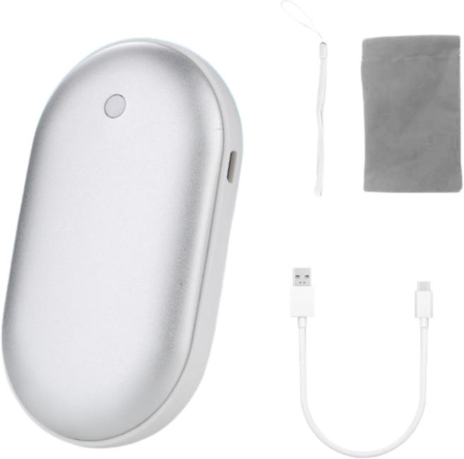프리미엄 휴대용 손난로 고속 보조배터리 핫팩 6600mAh, 실버