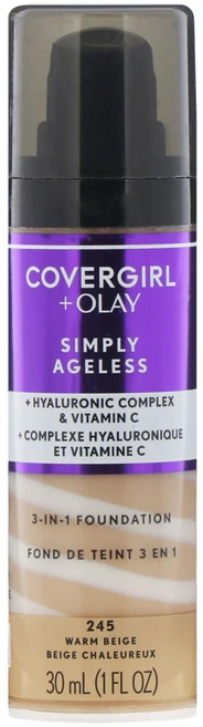 Covergirl 올레이 심플리 에이지리스 쓰리인원 파운데이션 245 웜 베이지 (30ml) 1팩, 1개 - 쿠팡