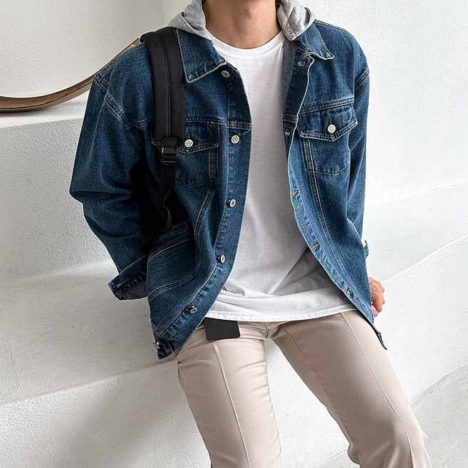베이직바이블 오버핏 후드 탈부착 워싱 데님 청 자켓(2color)