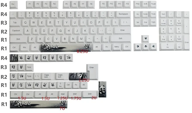 오리지널 디자인 팬더 키캡 체리 프로파일 142 ISO 입력 염료 승화 PBT 기계식 게이밍 키보드, 01 하얀색