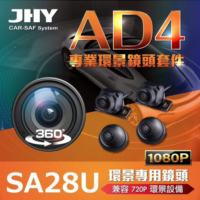 捷威 JHY 車機搭配 環景鏡頭 SA28U / SA28S 360環景 行車輔助系統 1080P 720P, 1個