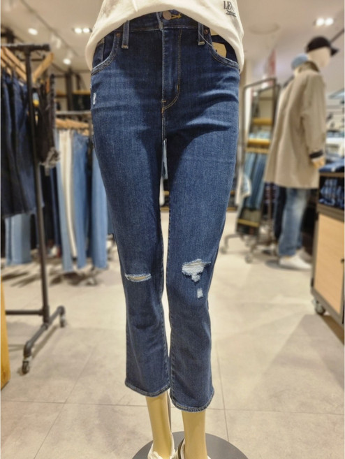 리바이스 여성 724 스트레이트 핏 데미지 크롭 진 58825-0115