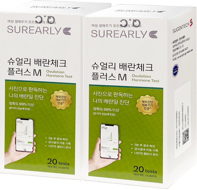 [앱연동] 슈얼리 배란테스트기 배란체크M 20개입 2개 세트, 1세트, 1세트