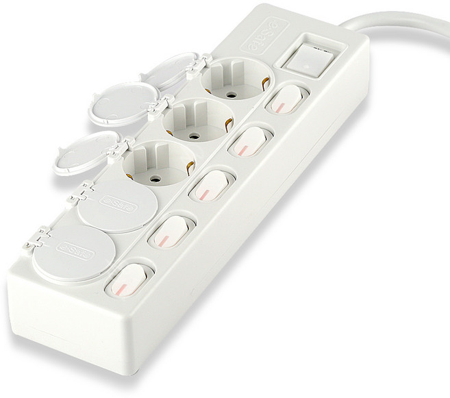 안전커버 멀티탭 스위치 개별 5구 절전형 안전커버장착 먼지방지 국산, 1개, 백색, 2.5m