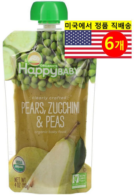 Happy Family Organics 6개월 이상 유아용 오가닉 과일 곡물 퓨레 이유식 113g 6개, 6개