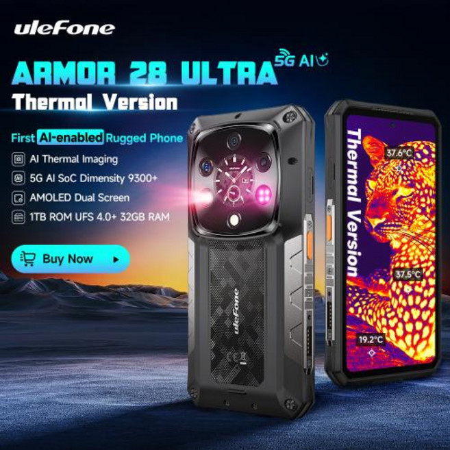 튼튼한 러기드폰 내구성 세계 최초 공개Ulefone Armor 28 Ultra 5G AI 견고한 휴대전화 1TB ROM 32GB RAM 안드로이드 스마트폰 AMOLED 6.67 1, EU Plug, 1t, 28 Ultra  Thermal