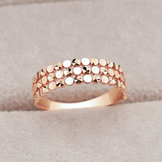 14k 18k 로즈골드 컷팅 반지 원형 3줄 행운 패션 심플 데일리 선물 레이어드(R336)체리스쥬얼리
