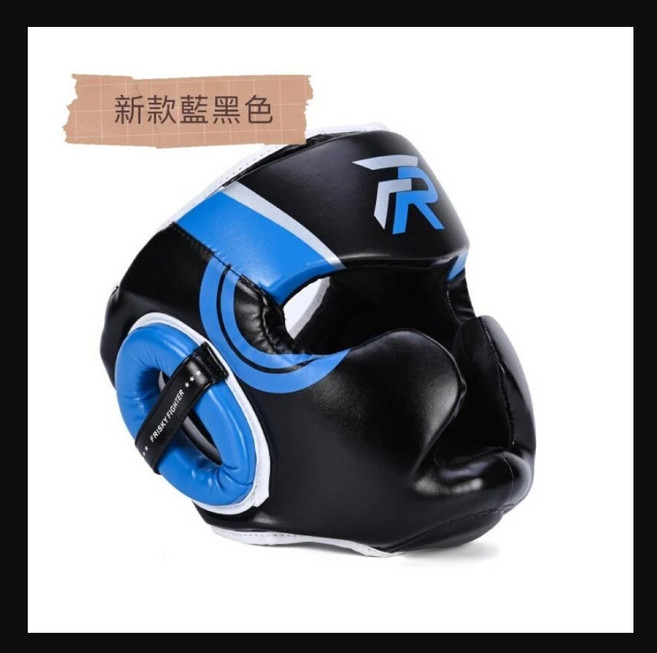 廣隆 FRISKY 泰拳 跆拳道 頭盔 護頭套 空手道 拳擊頭套 散打 訓練帽 防具 護具 運動頭套, 1個, 藍黑色-L, 藍黑色