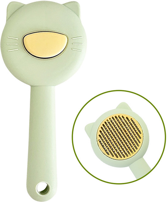 츠보 강아지 고양이 겸용형 빗 반려동물 죽은털 제거 털갈이 원터치 브러쉬, 1개, 라이트그린