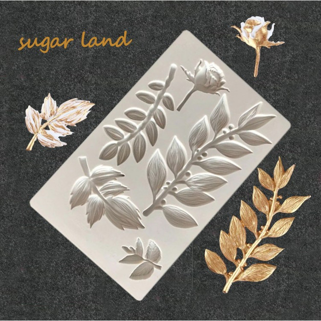 슈가크래프트 도구 대형 장미꽃 나뭇잎 실리콘몰드 설탕공예 제과제빵, 1개