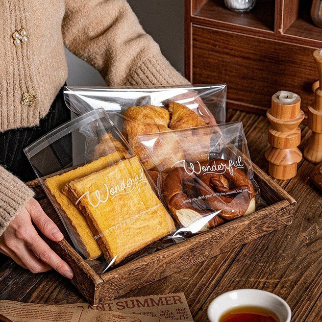 빵 비닐 포장비닐 200개 OPP 베이커리 선물 간식포장 opp봉투 투명포장지, 소-투명