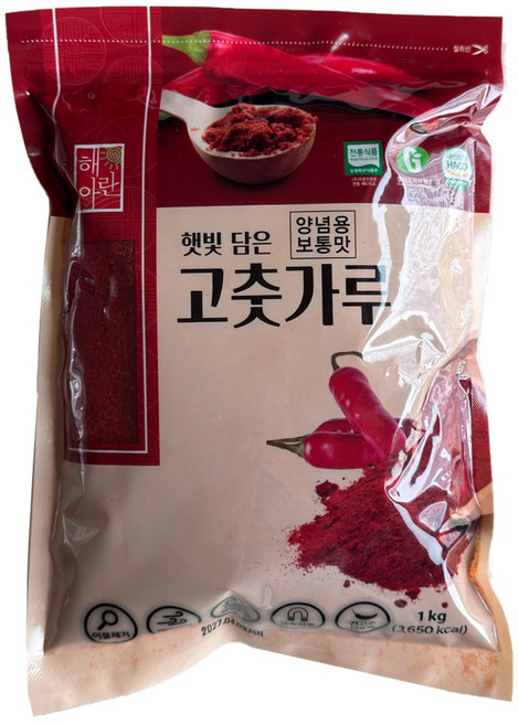 국산 최상급 해아란 햇 고춧가루 1kg . 보통맛/최근제조/양념용, 1개