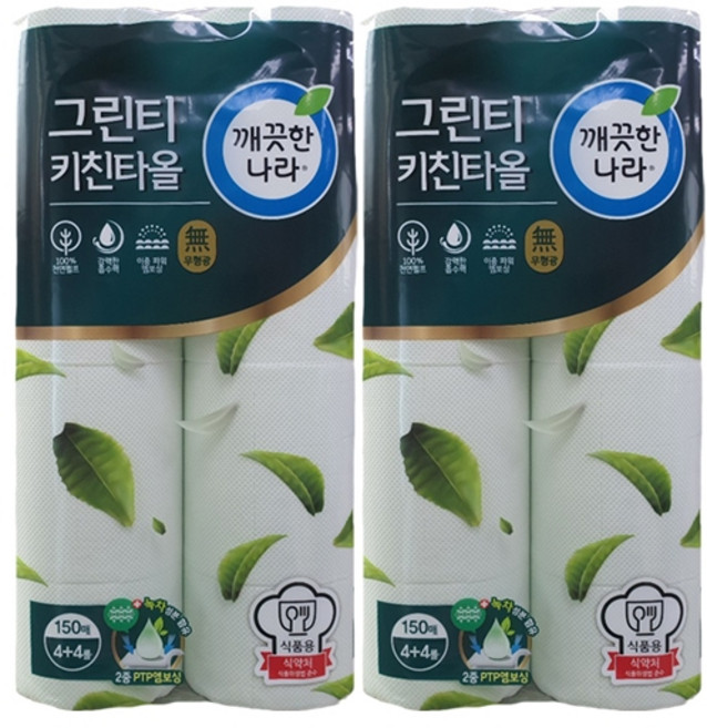 깨끗한나라 데일리 키친타올 그린티 150매, 8롤, 16개