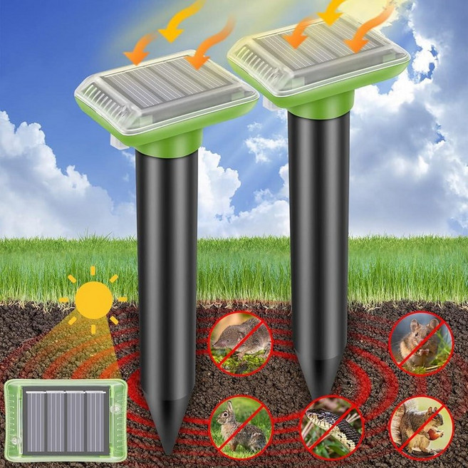 미국출고 평점4.5+ 239100 Ultrasonic Mole Repellent Outdoor 6 Pack Gopher Solar-Powered Lawn Yard and Ga, 2 Pack, 초록색