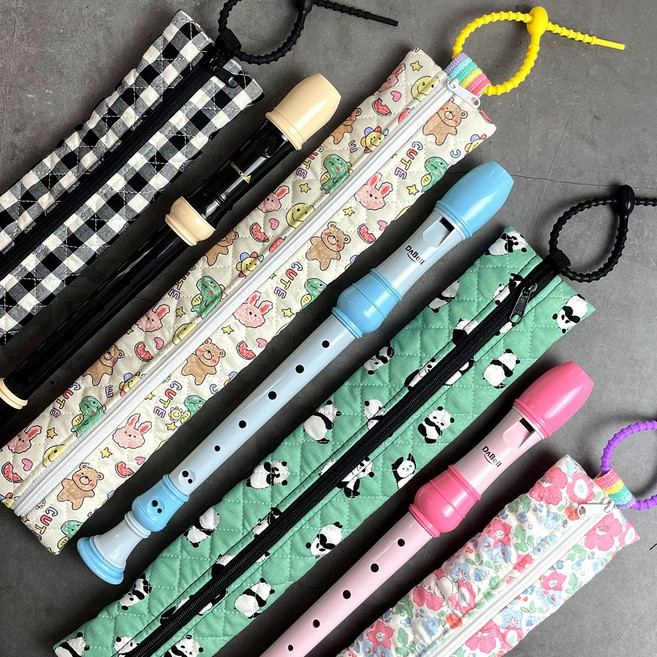 [국내산] 6color 도톰하고 튼튼한 누빔원단 리코더파우치 리코더케이스 리코더주머니 리코더보관함 리코더집 리코더가방 관악기보관함 관악기파우치 피리파우치 피리케이스, 리코더파우치_팬더그린, 1개