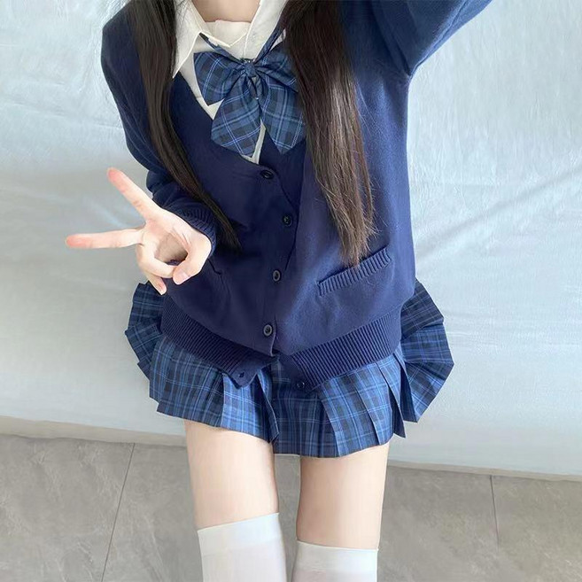 JK制服全套 學院風 毛衣開衫 襯衫 格裙 學生套裝