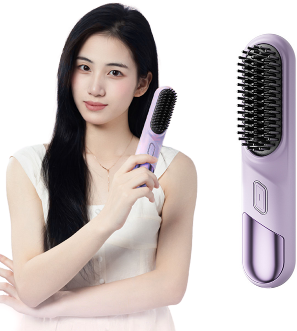 KIBOER 음이온 빗 고데기 무선 휴대용 4단계 온도조절 세라믹 코팅 다용도 고데기 충전식, 퍼플
