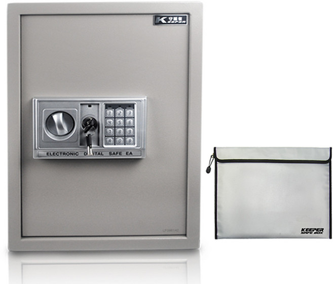 守護者 KEEPER SAFE BOX 大尺寸電子密碼保險箱，附防火資料袋，家用辦公安全可靠，灰色, 灰色