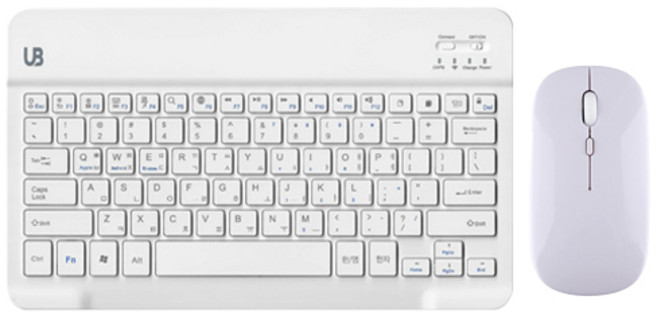 UB BK1 블루투스 무선 키보드+마우스 세트, 텐키리스, 화이트 라지, BK 1