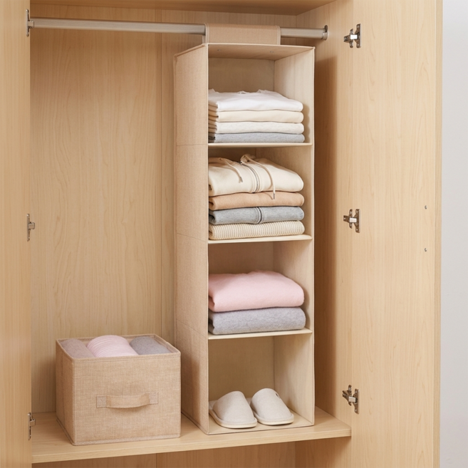 NINONLY 접이식 옷장 선반 서랍세트 공간절약 행잉오거나이저 수납 트레이 장롱 정리용품, 1개, 패브릭 베이지