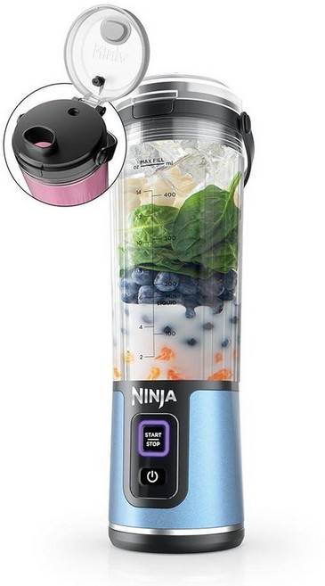 닌자 블라스트 충전식 휴대용 쉐이크 블렌더 532ml 마블화이트, 메탈릭 블루