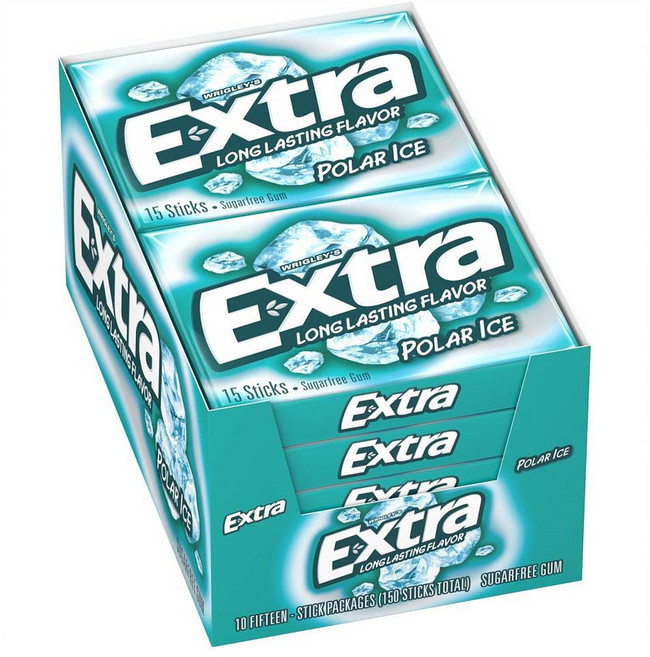 Extra 엑스트라 폴라 아이스 슈가프리 껌 10팩입, 10개